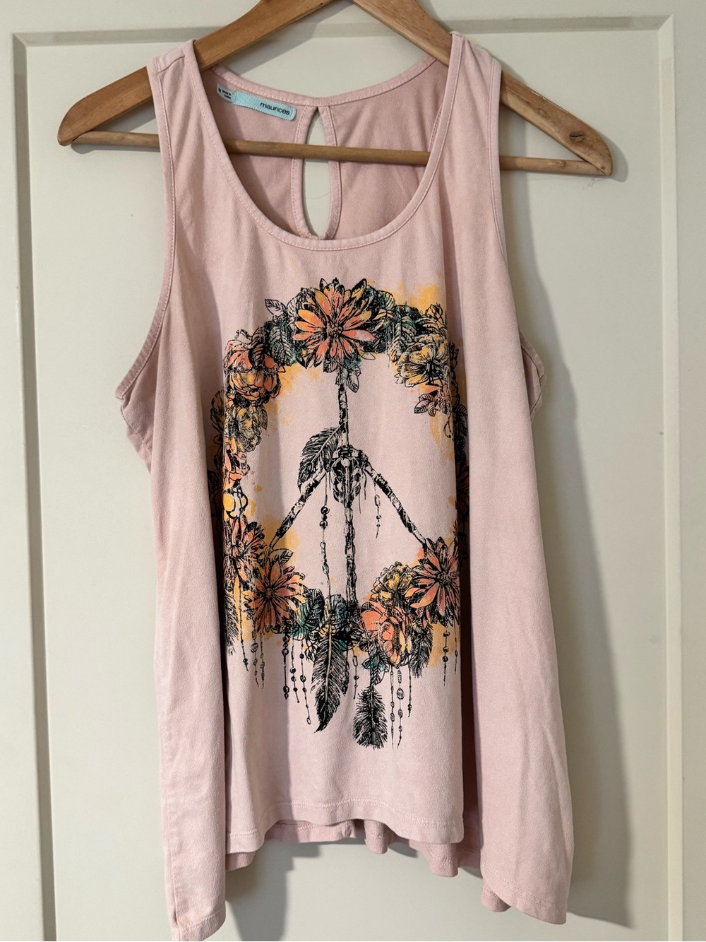 Maurices Pale Pink Floral Peace Sign Tank